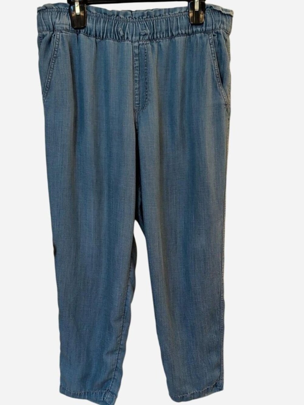 LOFT Light Blue Chambray Crop Pants Women's Size Medium Pull-On Linen Blend NWOT